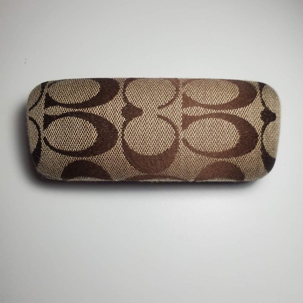 Coach Signature Logo Hard Clamshell Tan Brown Eyeglass Sunglasses Flip Top Case